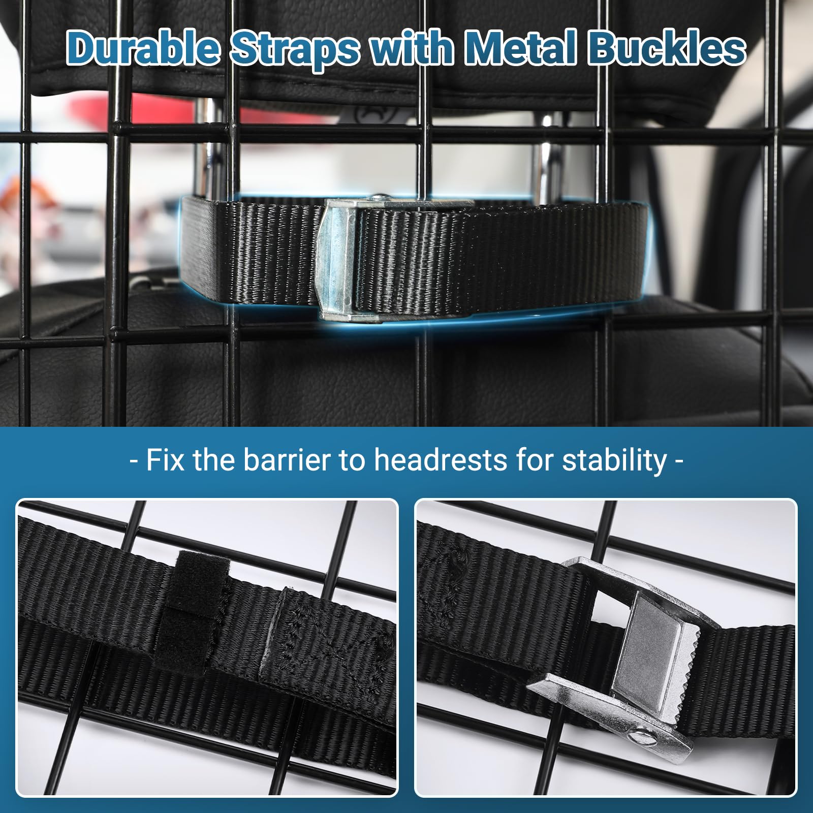 Rabbitgoo dog car barrier heavy-duty steel mesh resists pawing and scratching for durability.