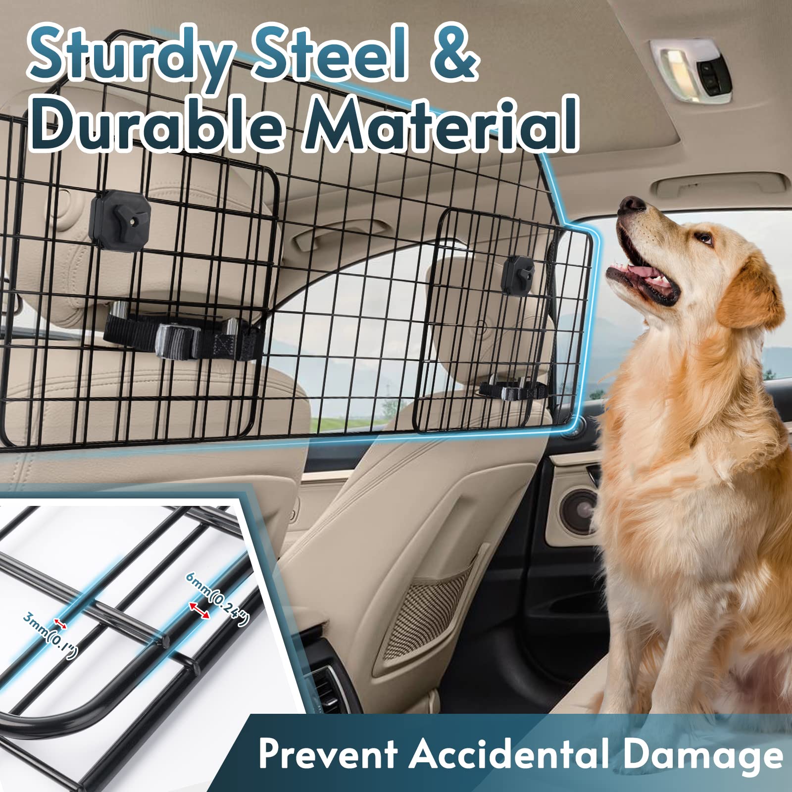 Rabbitgoo dog car barrier see-through design helps maintain driver awareness.