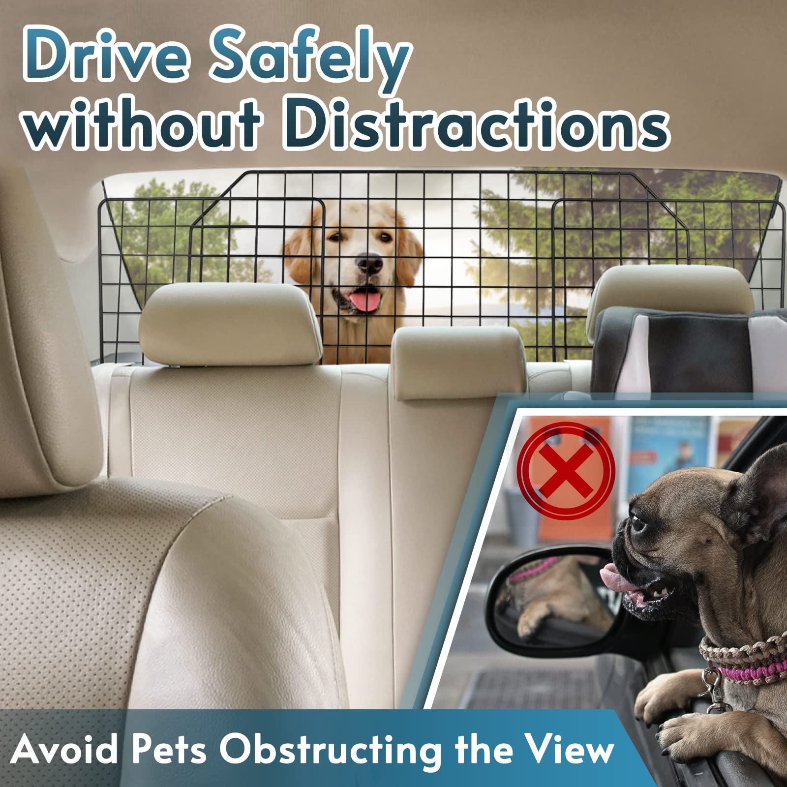 Rabbitgoo dog car barrier side panels extend coverage for wider back seats.