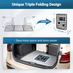 Rabbitgoo dog car barrier triple-folding feature enables compact storage when not in use.