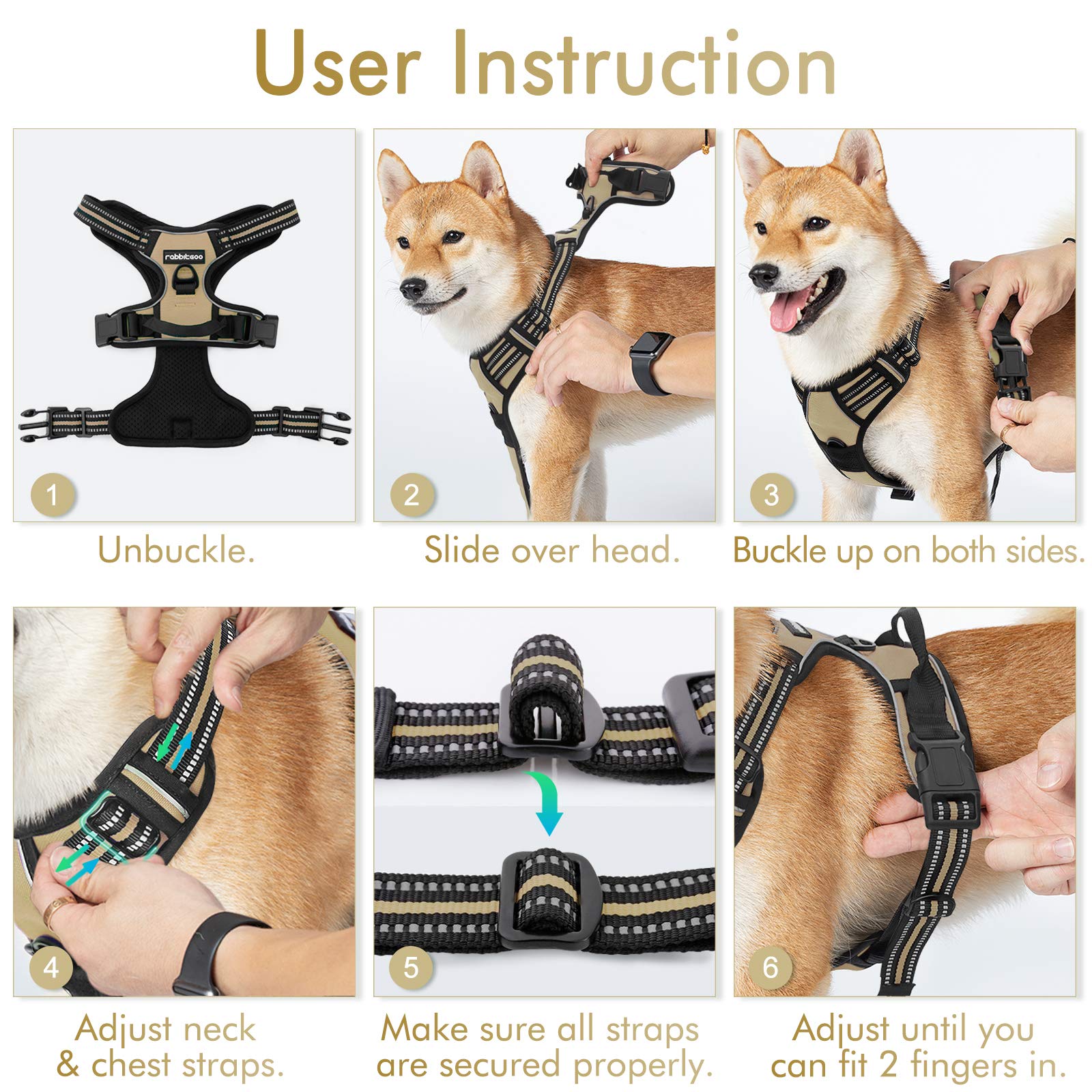 Rabbitgoo beige dog harness offers a stylish, high-visibility option in any setting