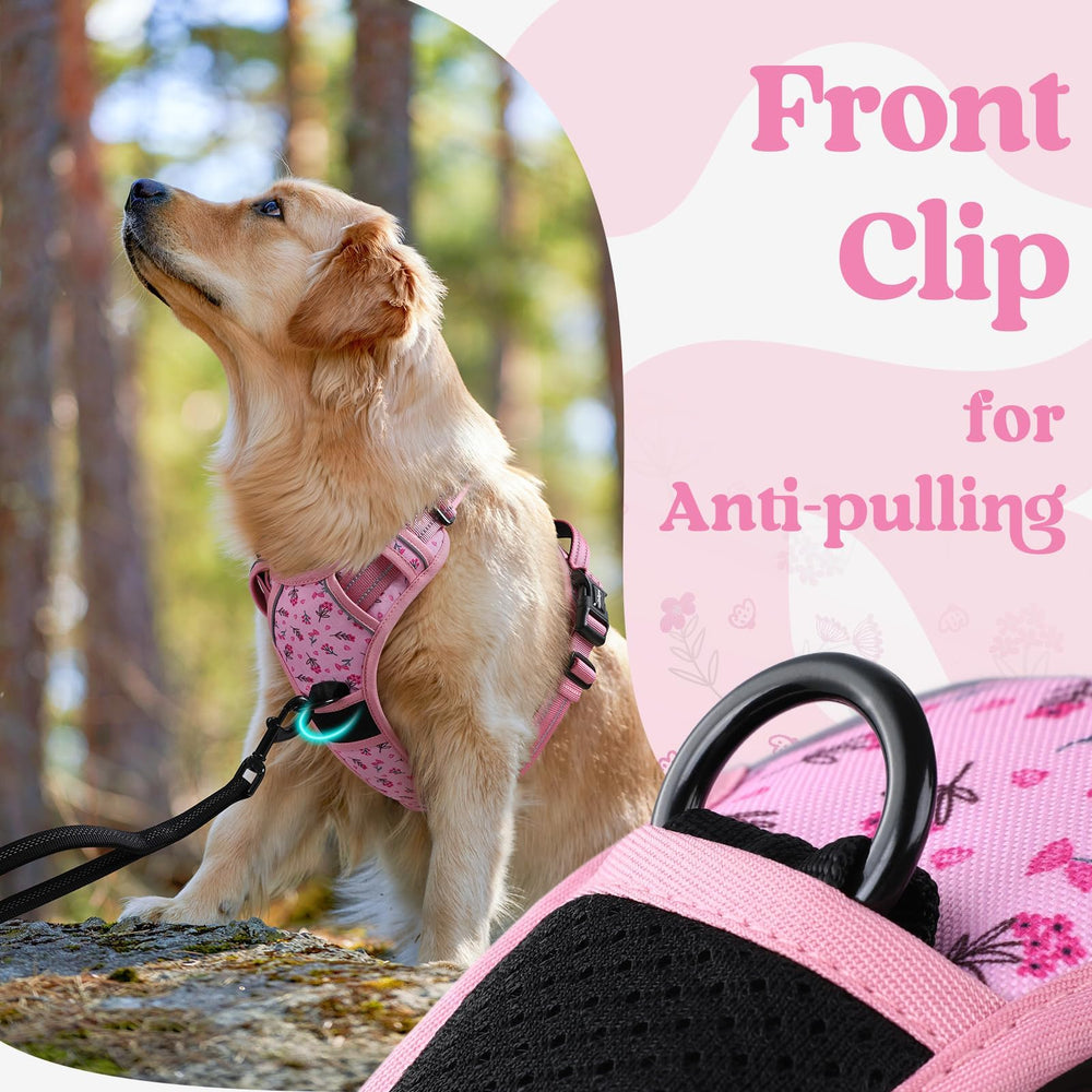 Rabbitgoo dog harness floral pink breathable air mesh keeps dogs cool