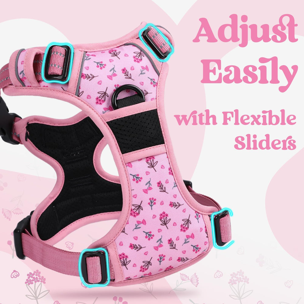 Rabbitgoo dog harness floral pink chest strap adjustment for growing dogs and secure fit