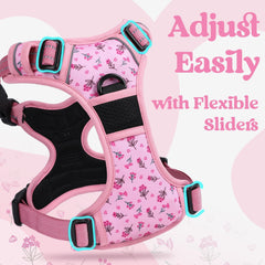 Rabbitgoo dog harness floral pink chest strap adjustment for growing dogs and secure fit