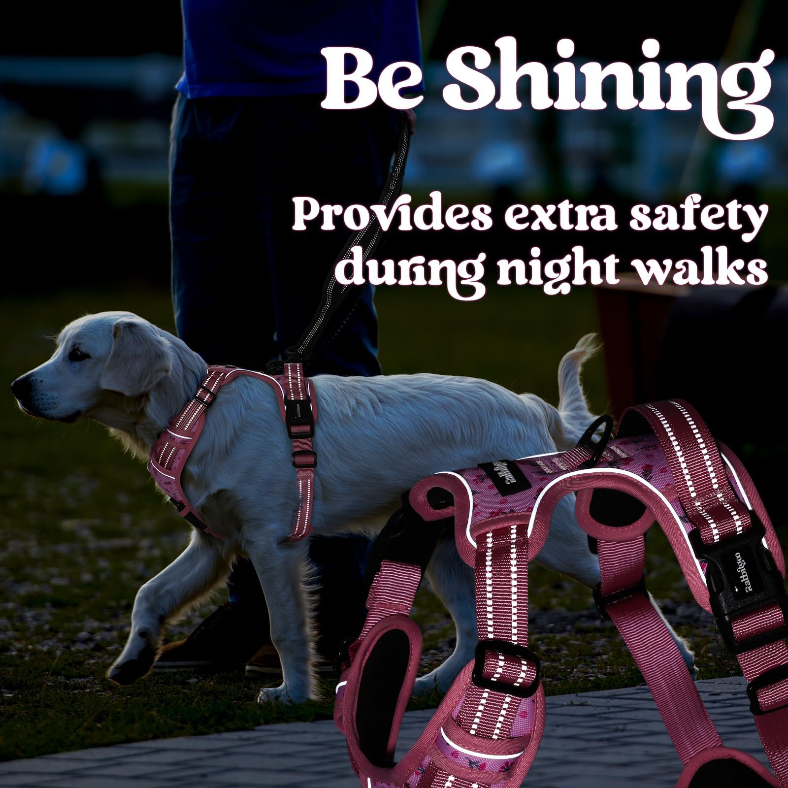 Rabbitgoo dog harness floral pink top handle offers gentle control during training