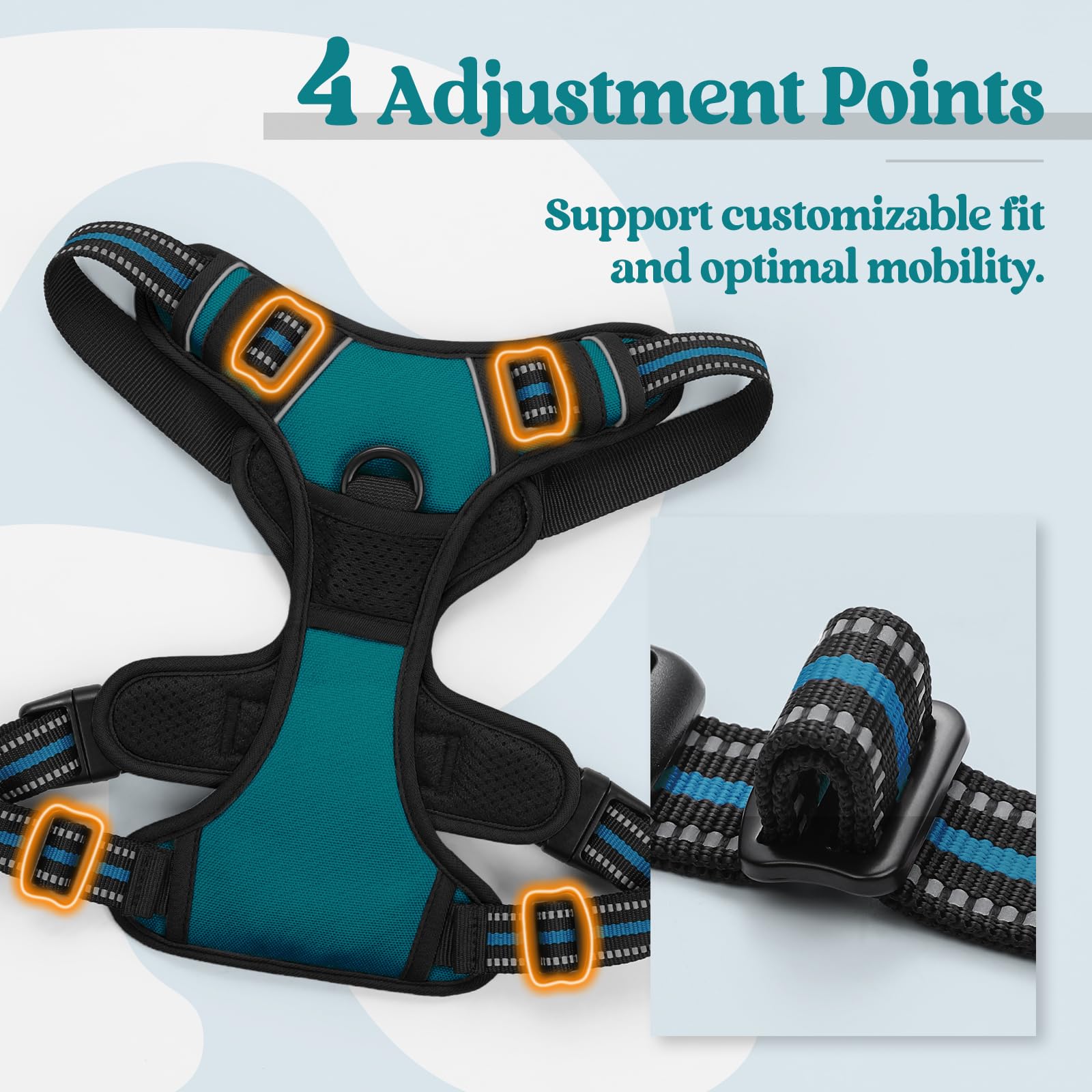 Rabbitgoo harness reflective strips blue coral increases visibility for night walks