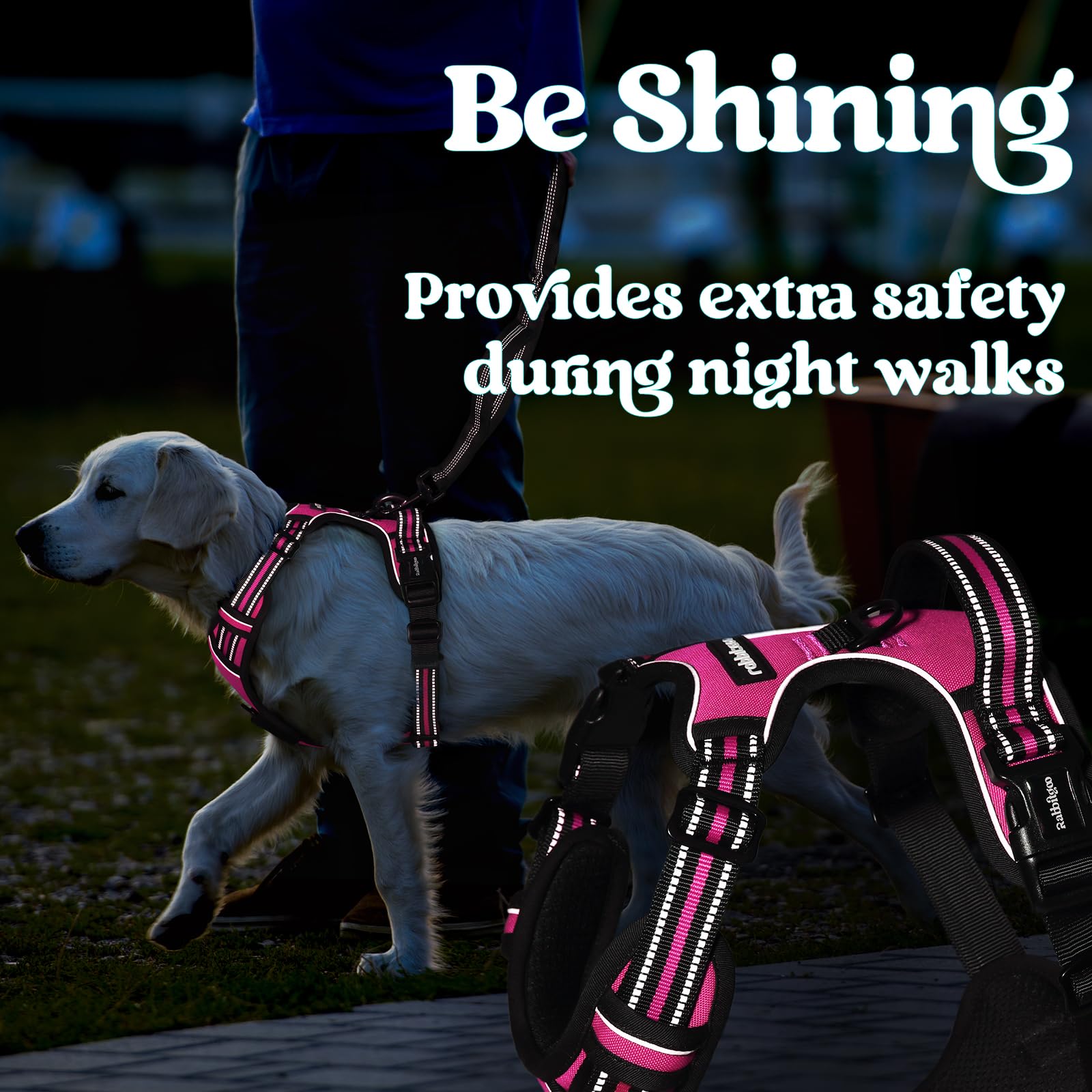 rabbitgoo dog harness rose pink dual leash attachments for versatility