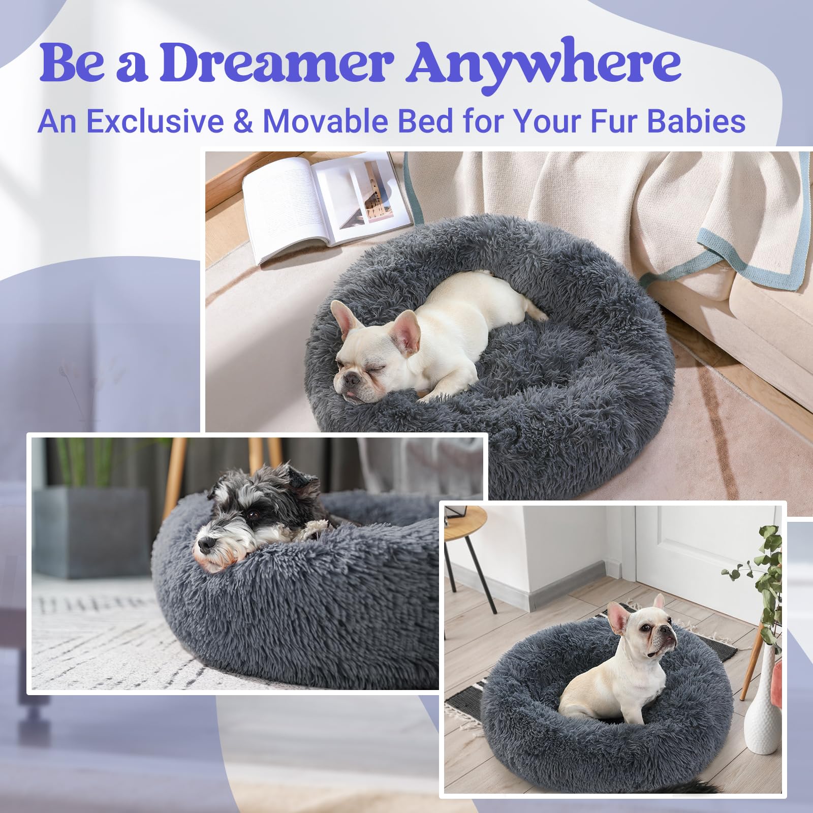 Rabbitgoo donut bed dark grey material suits modern home decor.