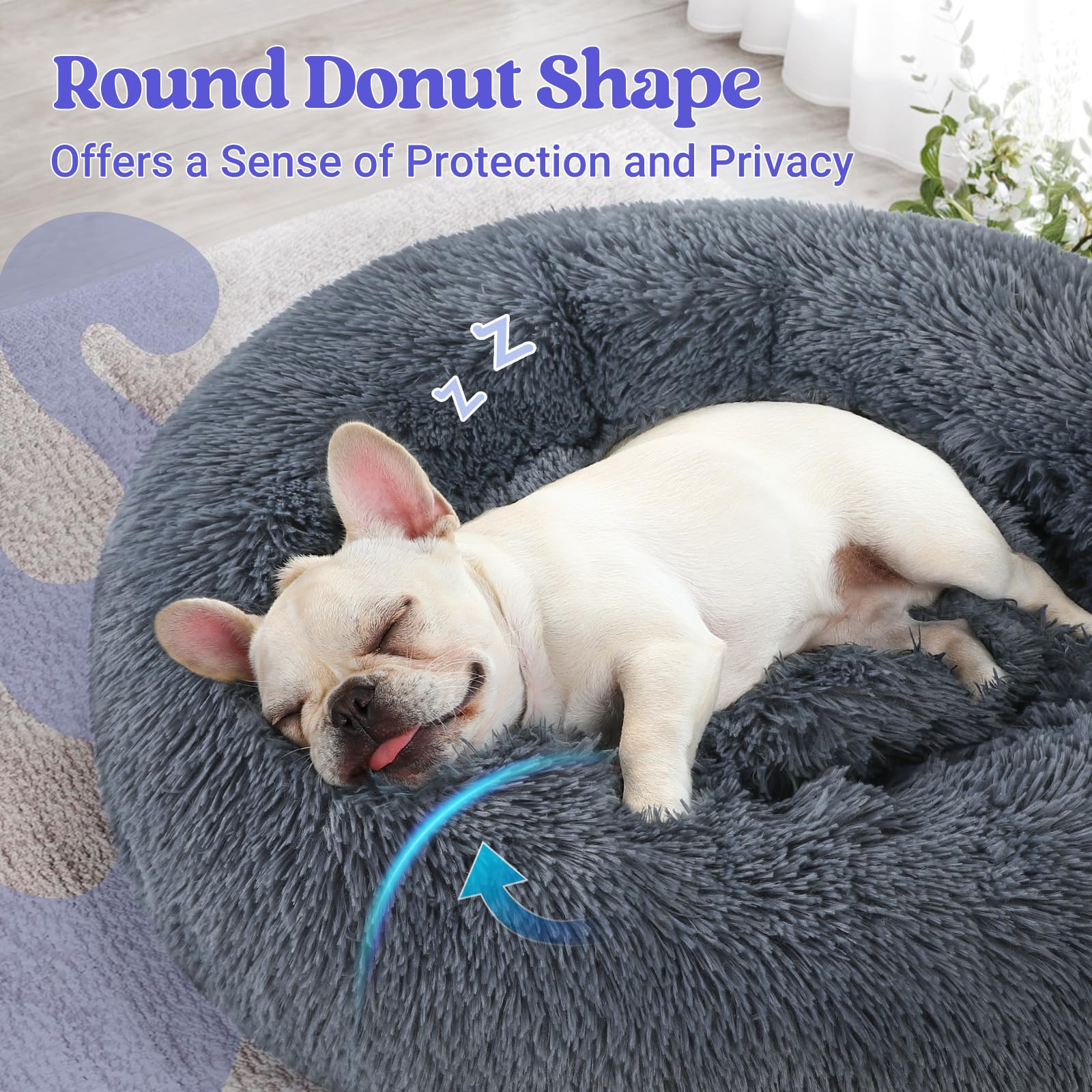 Rabbitgoo donut bed small dog use demonstrates compact, cozy lounging.