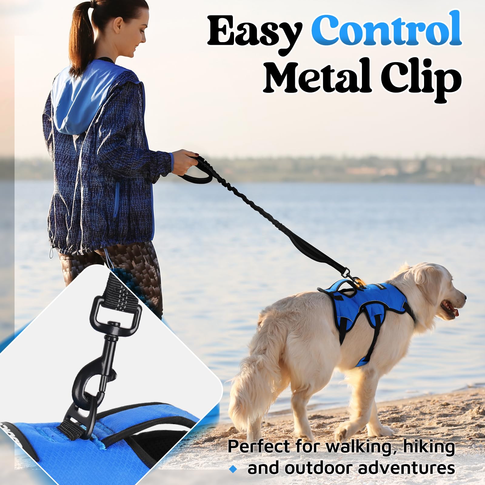 rabbitgoo Escape Proof Dog Harness blue reflective strips boost visibility for dusk adventures