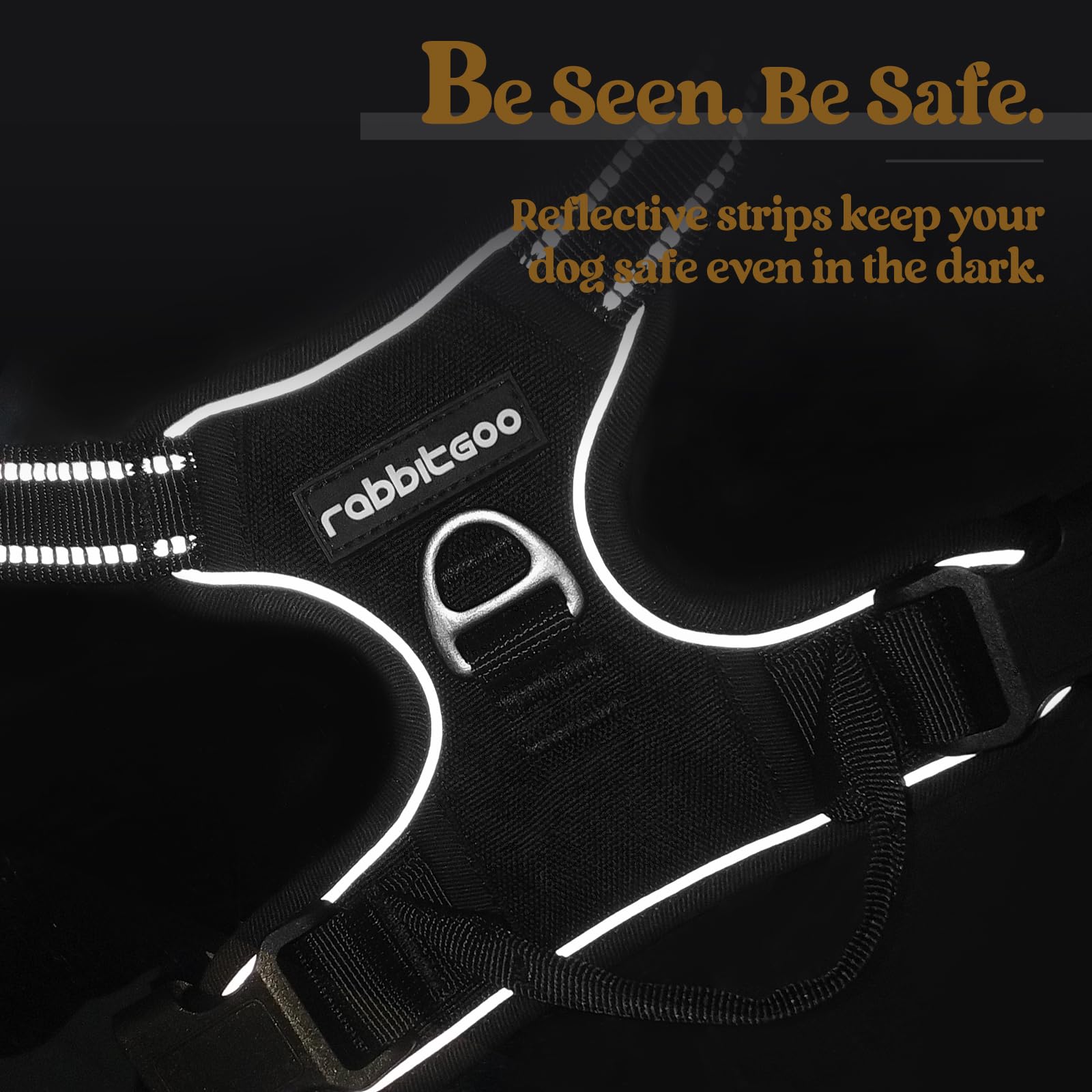 Rabbitgoo large dog harness in classic black for strong, steady walks.