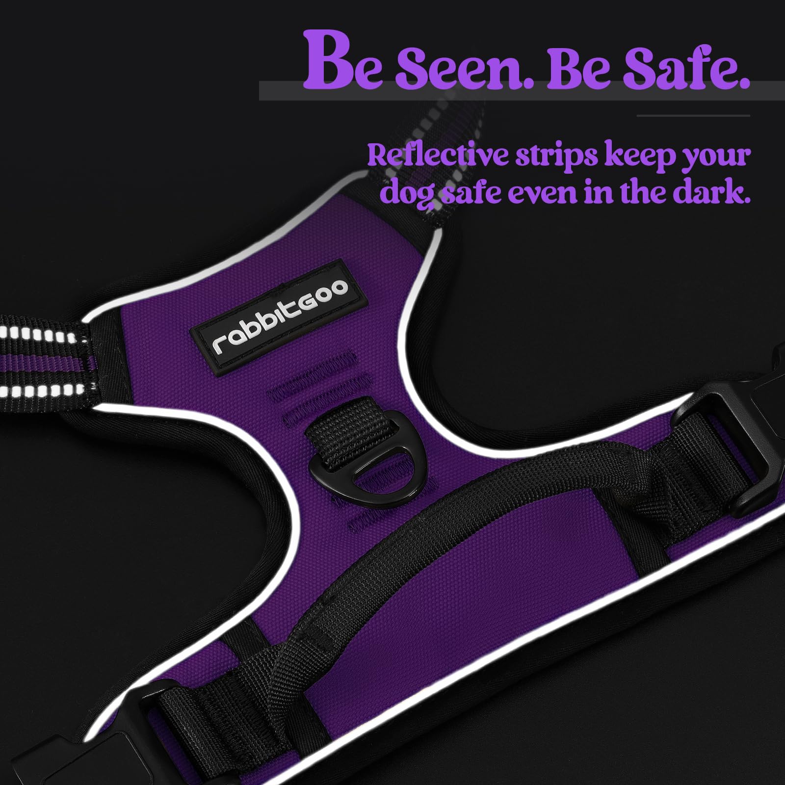 Rabbitgoo polyester Oxford fabric harness in purple, durable for daily use.