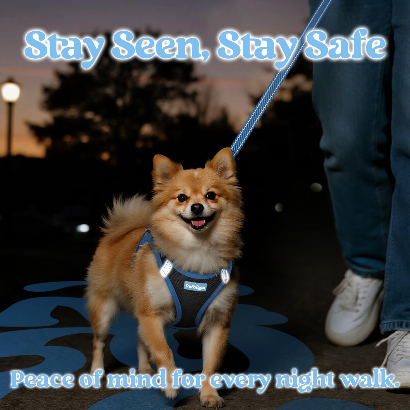 Rabbitgoo reflective strips ensure high visibility for safer night walks.