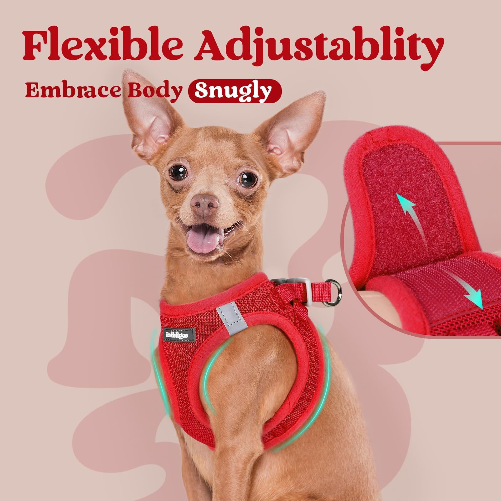 Rabbitgoo small dog harness M red lightweight design for comfortable wear.