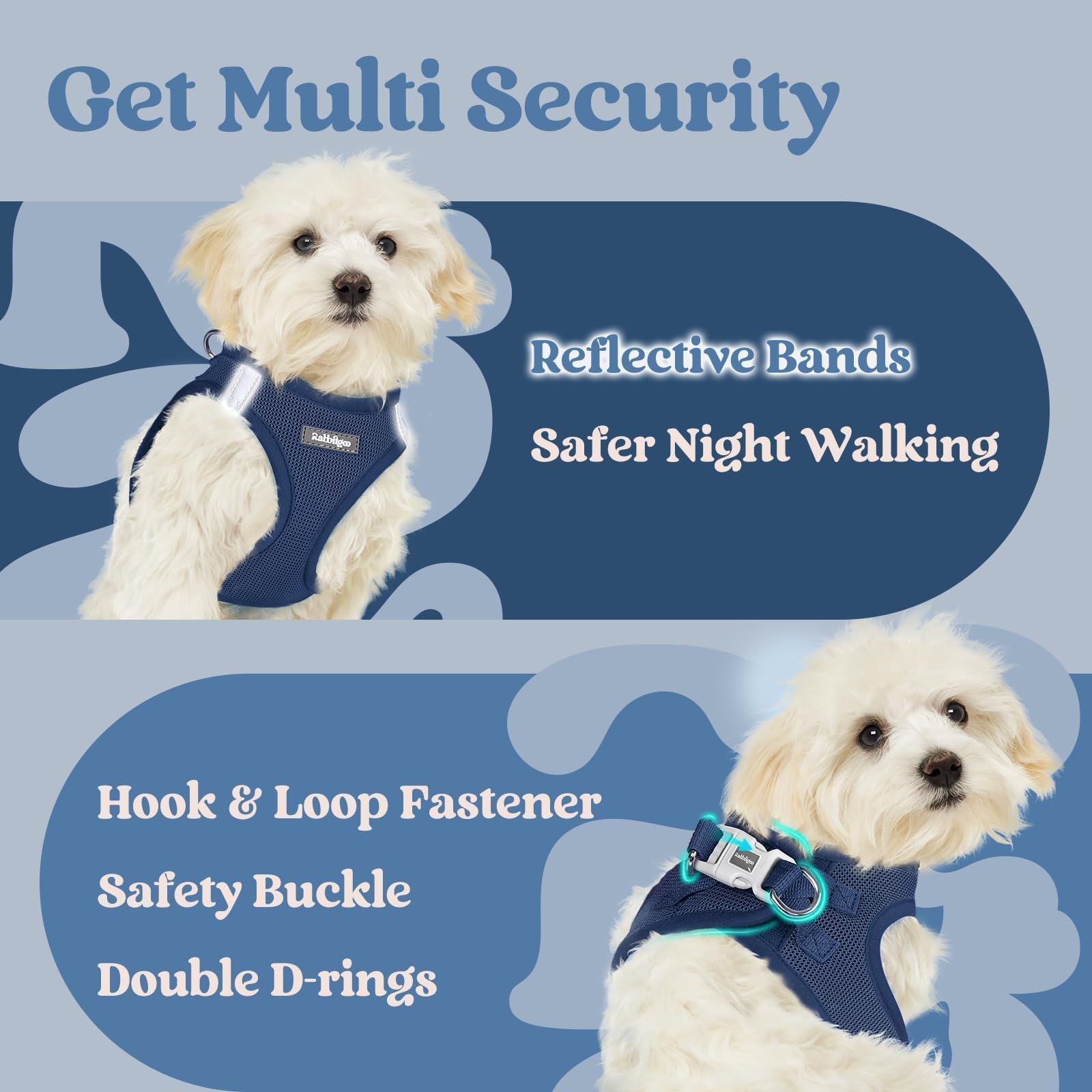 Rabbitgoo small dog harness strap adjustment shows easy sizing