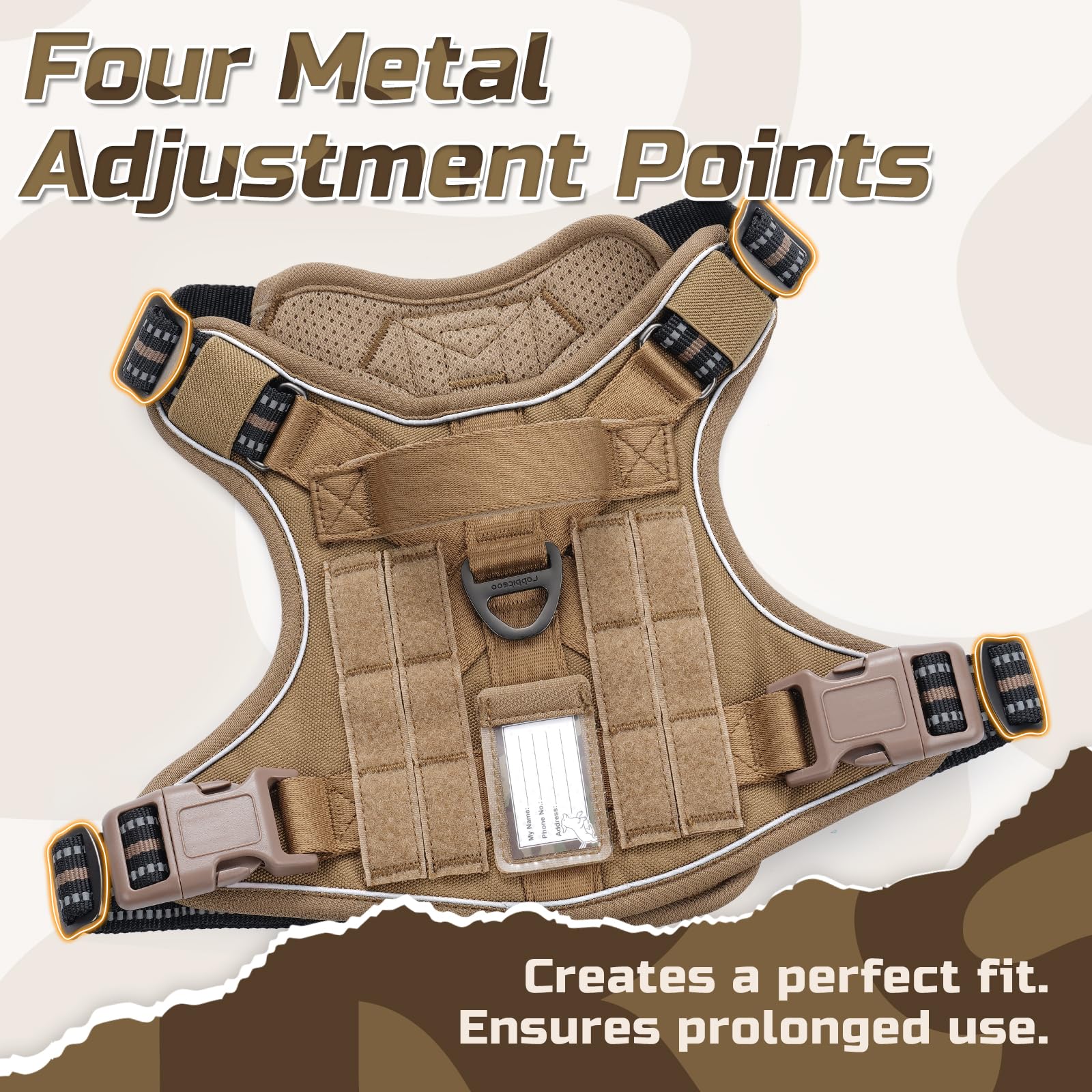 Rabbitgoo harness adjustment points illustrated for a snug secure fit
