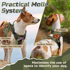 rabbitgoo Tactical Dog Harness green camo Molle side panel ready for pouches and patches