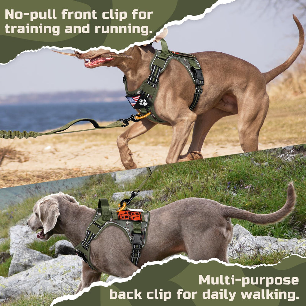 rabbitgoo Tactical Dog Harness green camo no-pull front clip helps reduce pulling