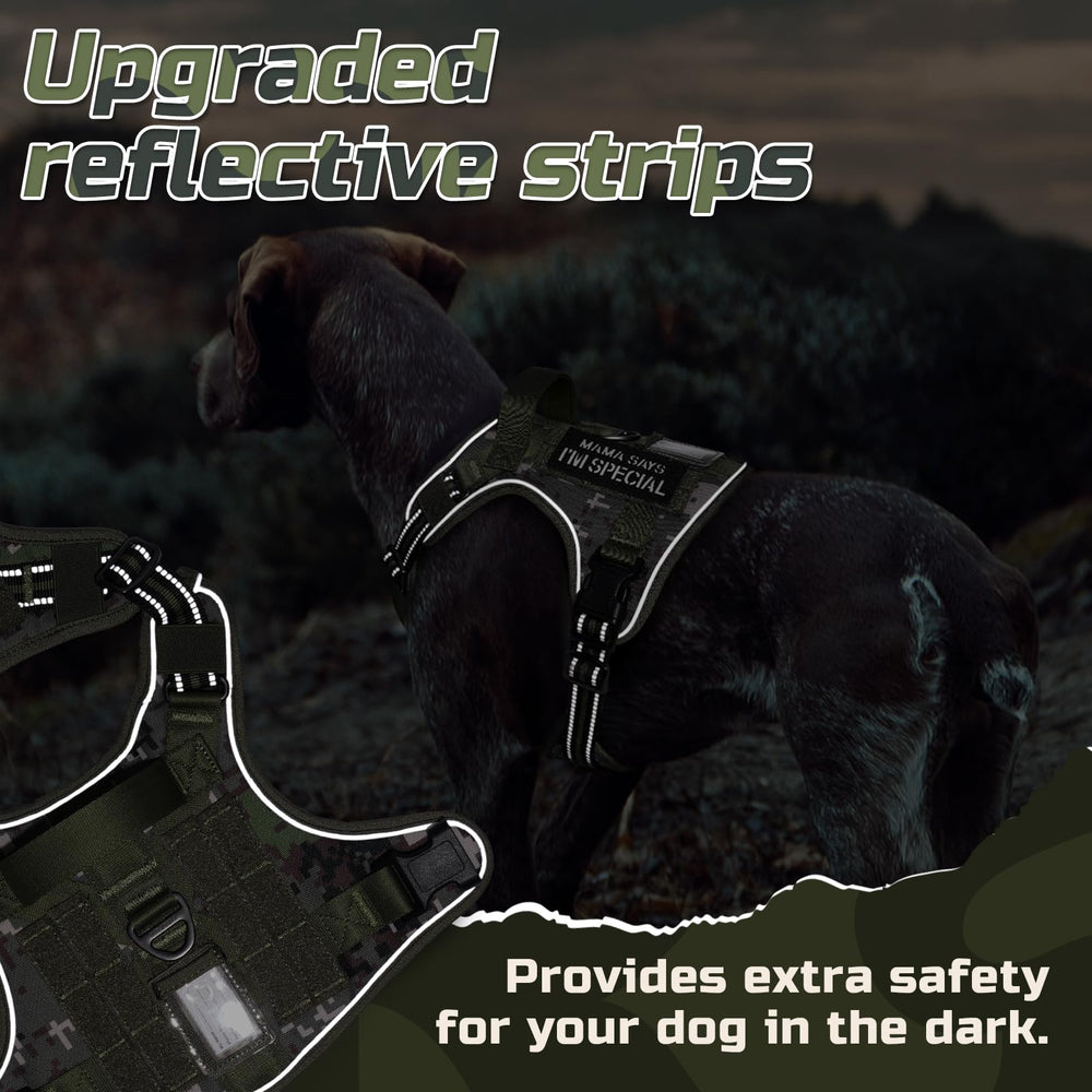 rabbitgoo Tactical Dog Harness green camo reinforced handle enables secure car entry