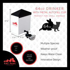 RentACoop RAC Paws metal-cup closeup shows chew-proof durability for small pets.
