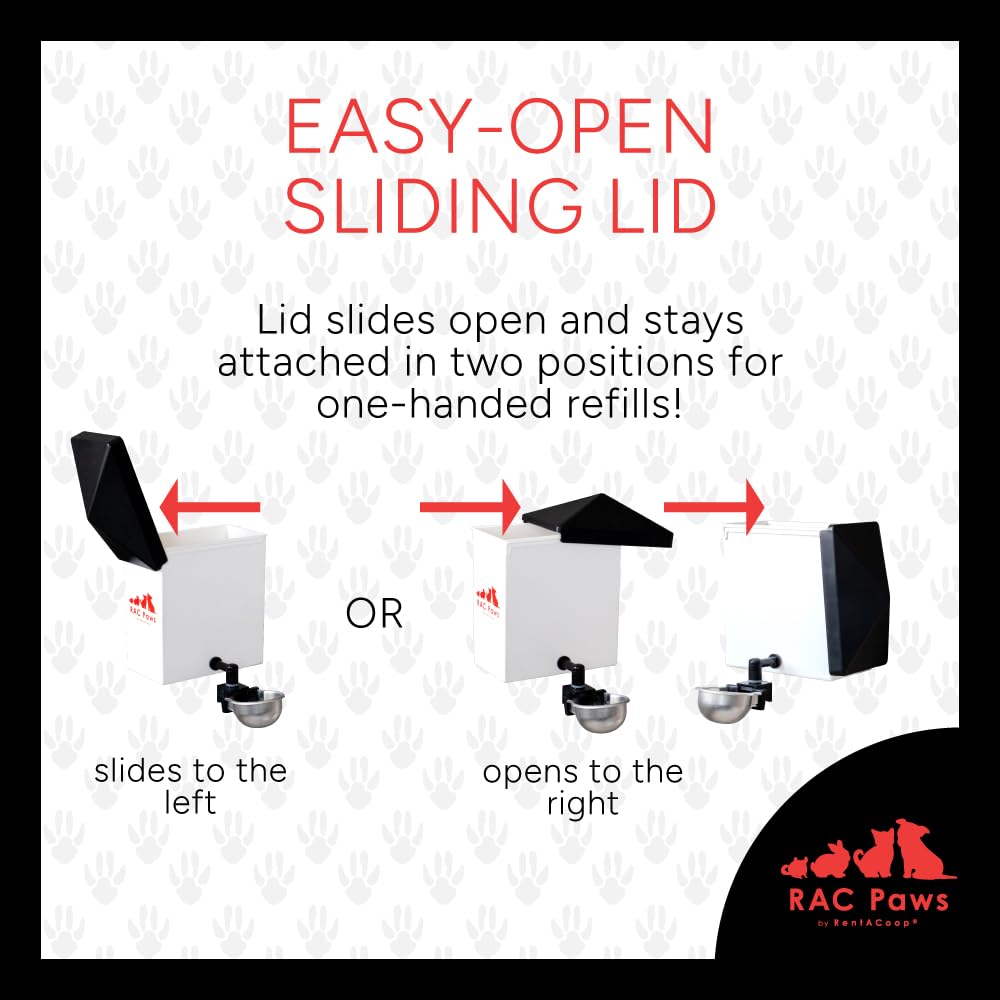 RentACoop RAC Paws sliding-lid for quick refills without removing the waterer.