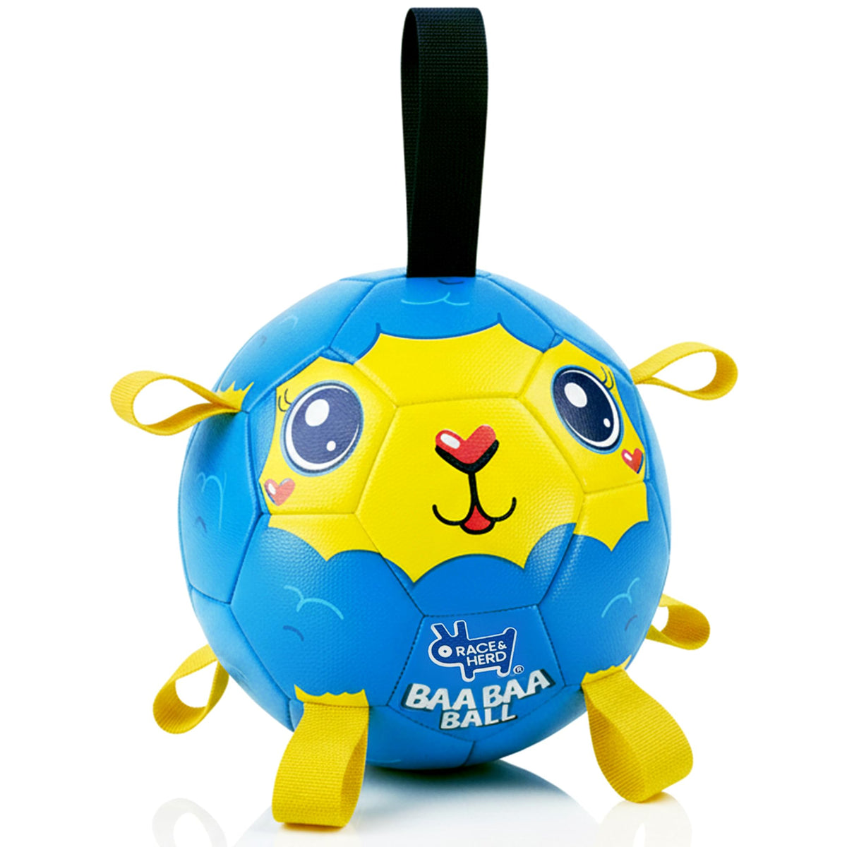 Race&Herd 8in Jolly Soccer Ball blue front view—durable dog ball for tough chewers.