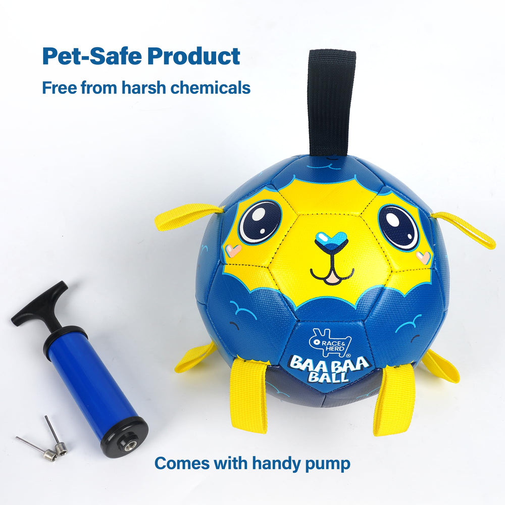 Race&Herd 8in Jolly Soccer Ball blue herding-use—multi-task toy for training and chasing.