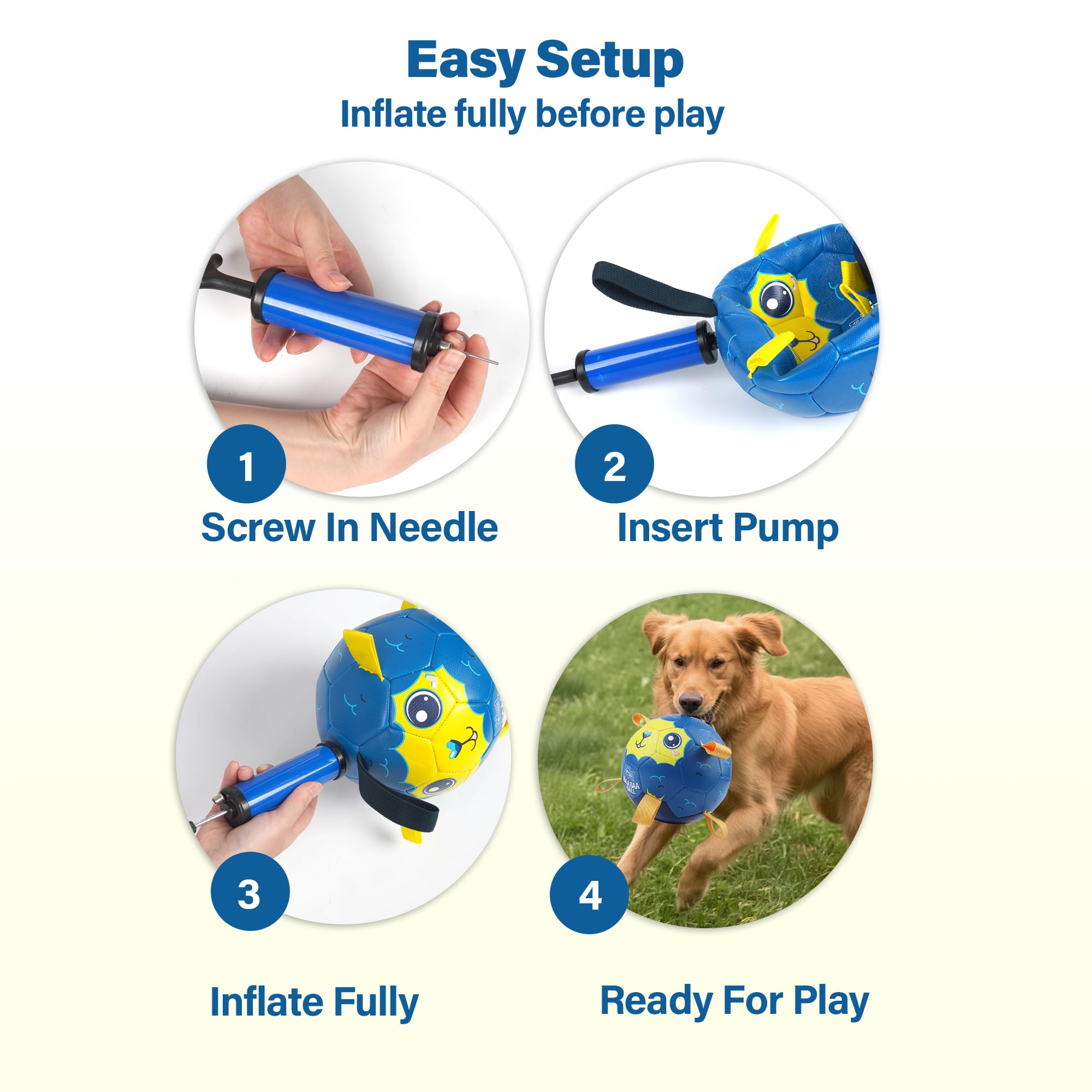 Race&Herd 8in Jolly Soccer Ball blue size-range—suitable for small and large dogs.