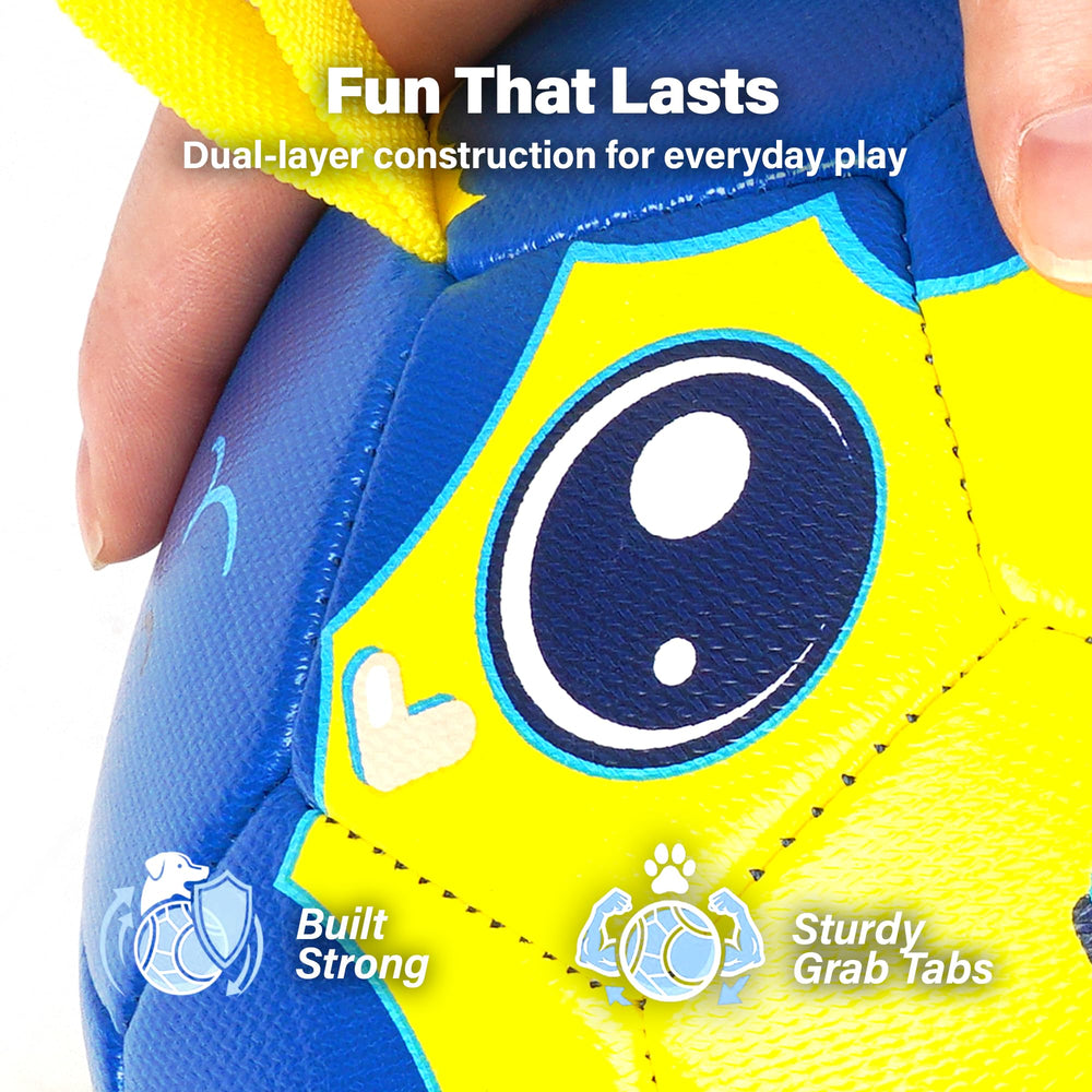 Race&Herd 8in Jolly Soccer Ball blue during tossing action—engaging outdoor play for active dogs.