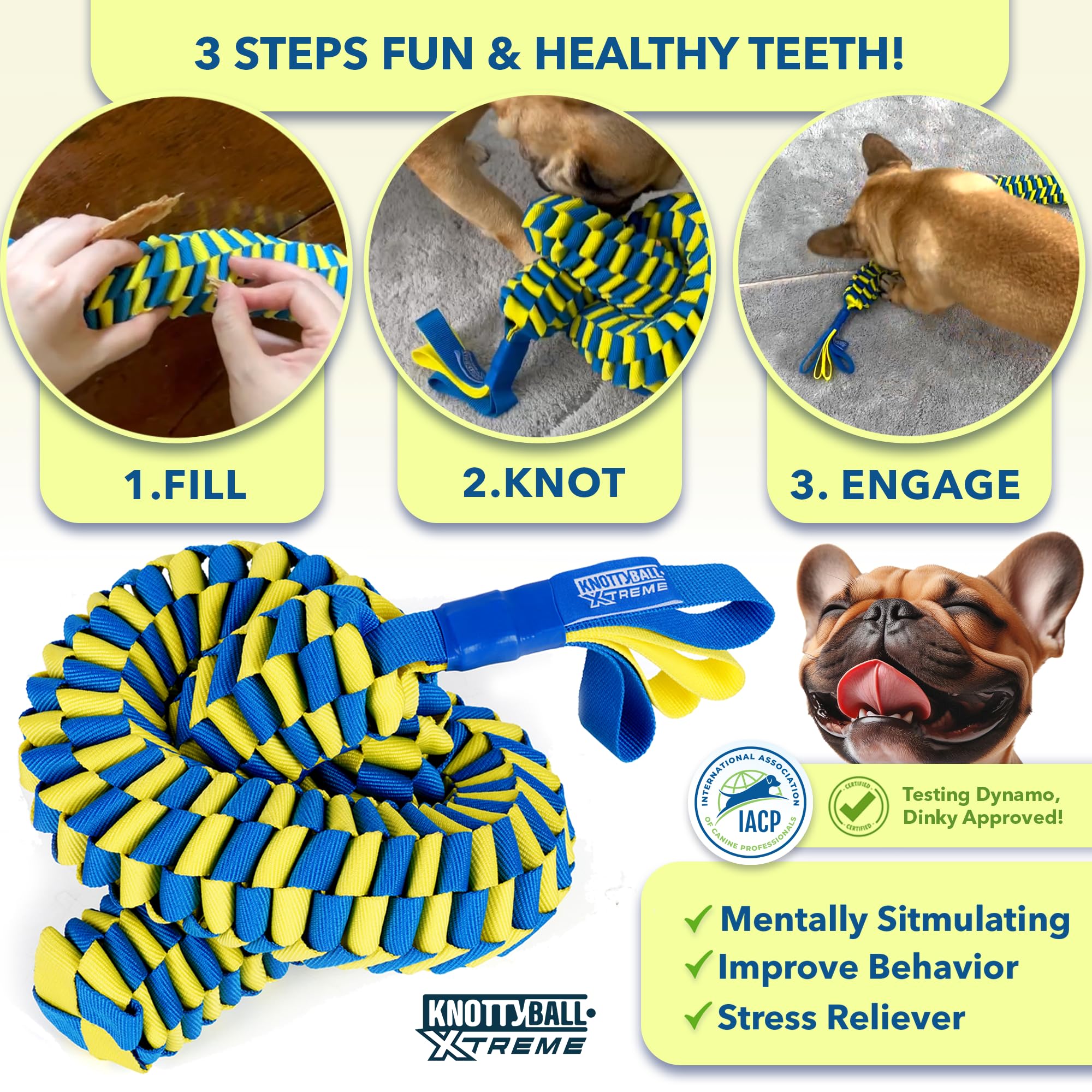 Race&Herd KnottyBall Xtreme chewing-friendly fibers aiding dental health during play