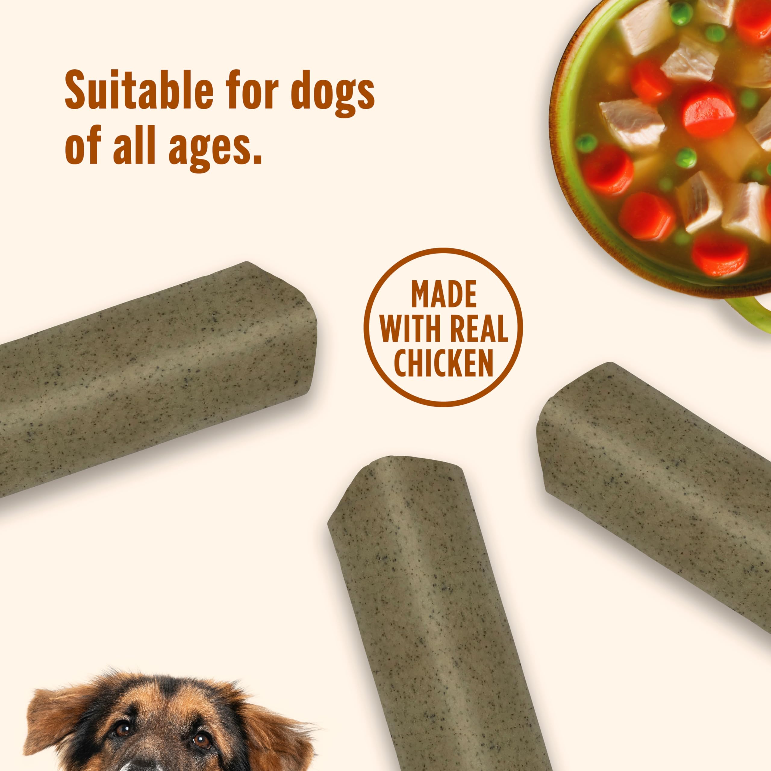 Rachael Ray Nutrish Soup Bones rawhide-free label—no by-product meals, cleaner ingredient profile.