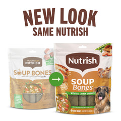 Rachael Ray Nutrish Soup Bones real chicken chunks close-up—savory flavor dogs love.