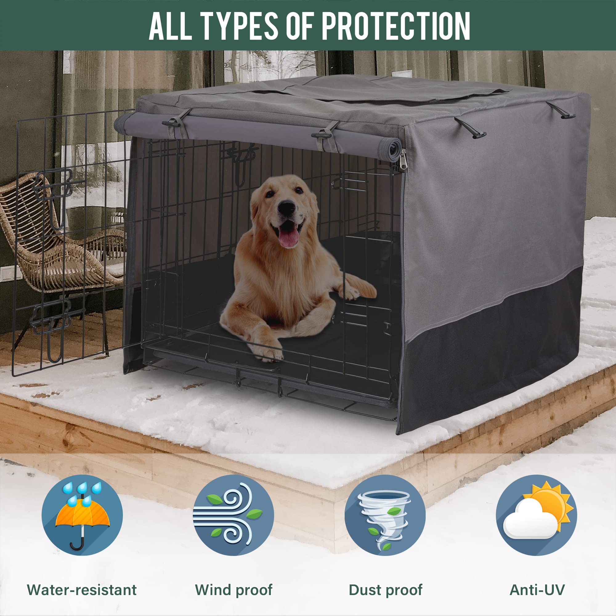 Rachmi Privacy Dog Crate Cover velcro straps inside ensure secure setup.