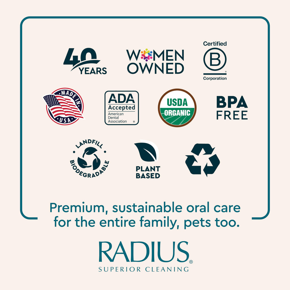 RADIUS canine toothpaste tartar prevention emphasis with clean-teeth benefits.