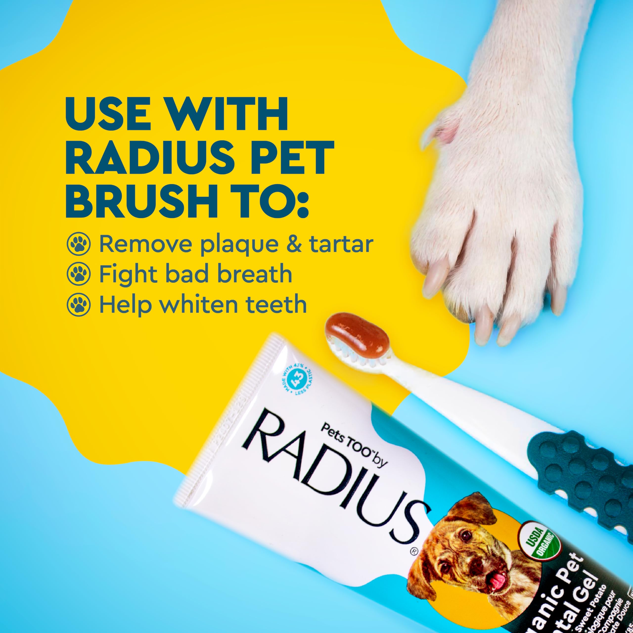 RADIUS canine toothpaste travel size highlighting TSA-friendly packaging.