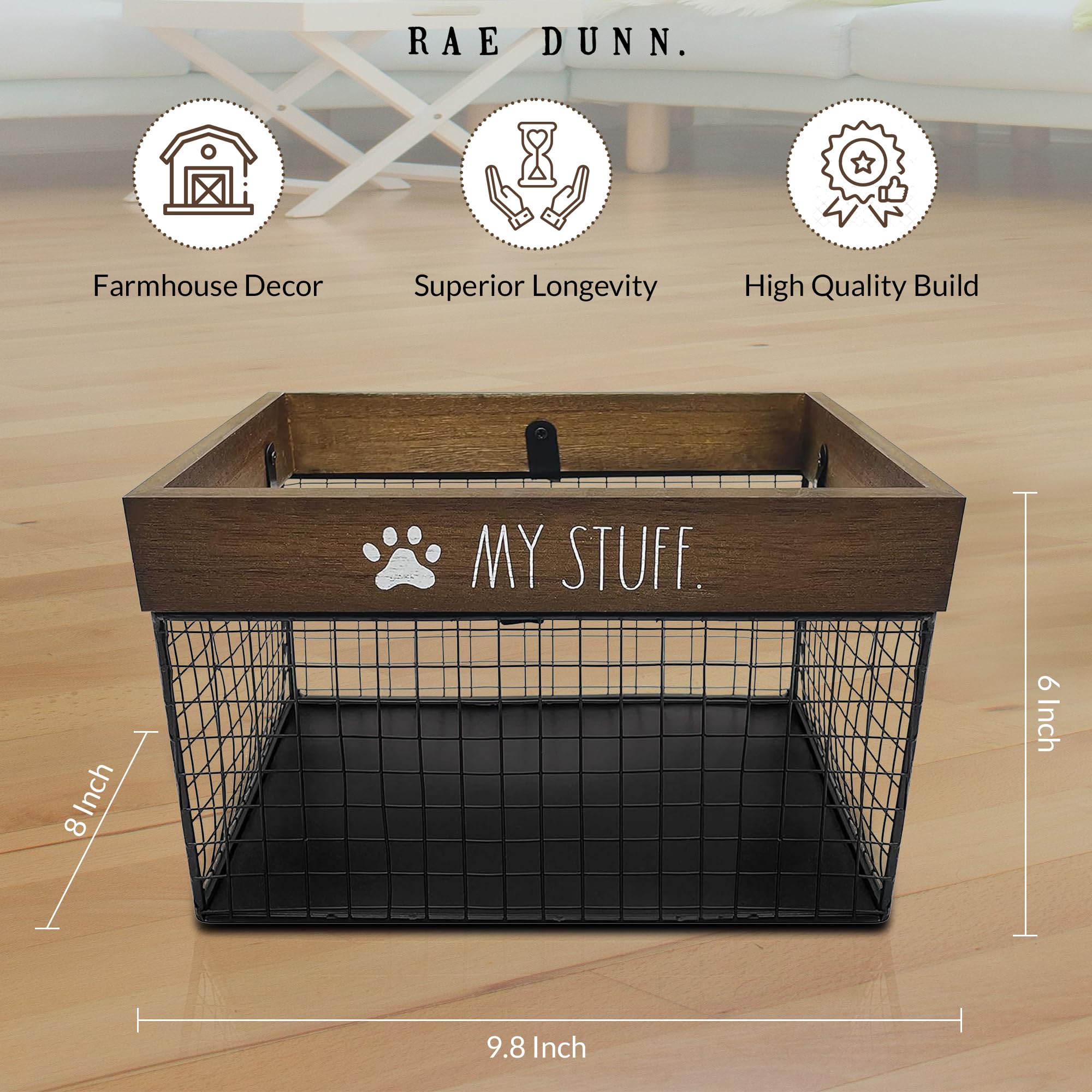 Rae Dunn Pet Toy Storage Bin in living room scene for easy access