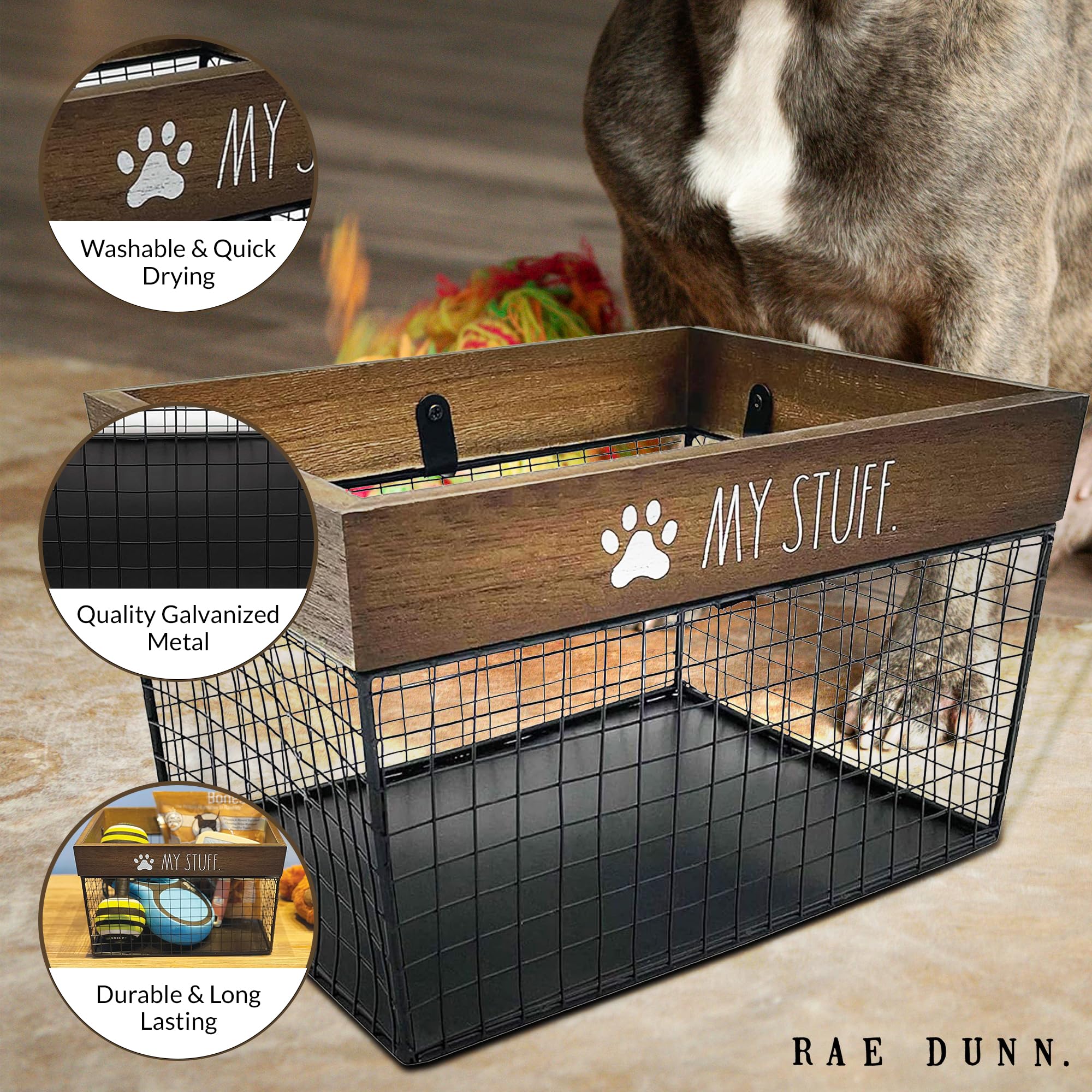 Rae Dunn Pet Storage Bin interior view ideal for toys, treats, and leashes