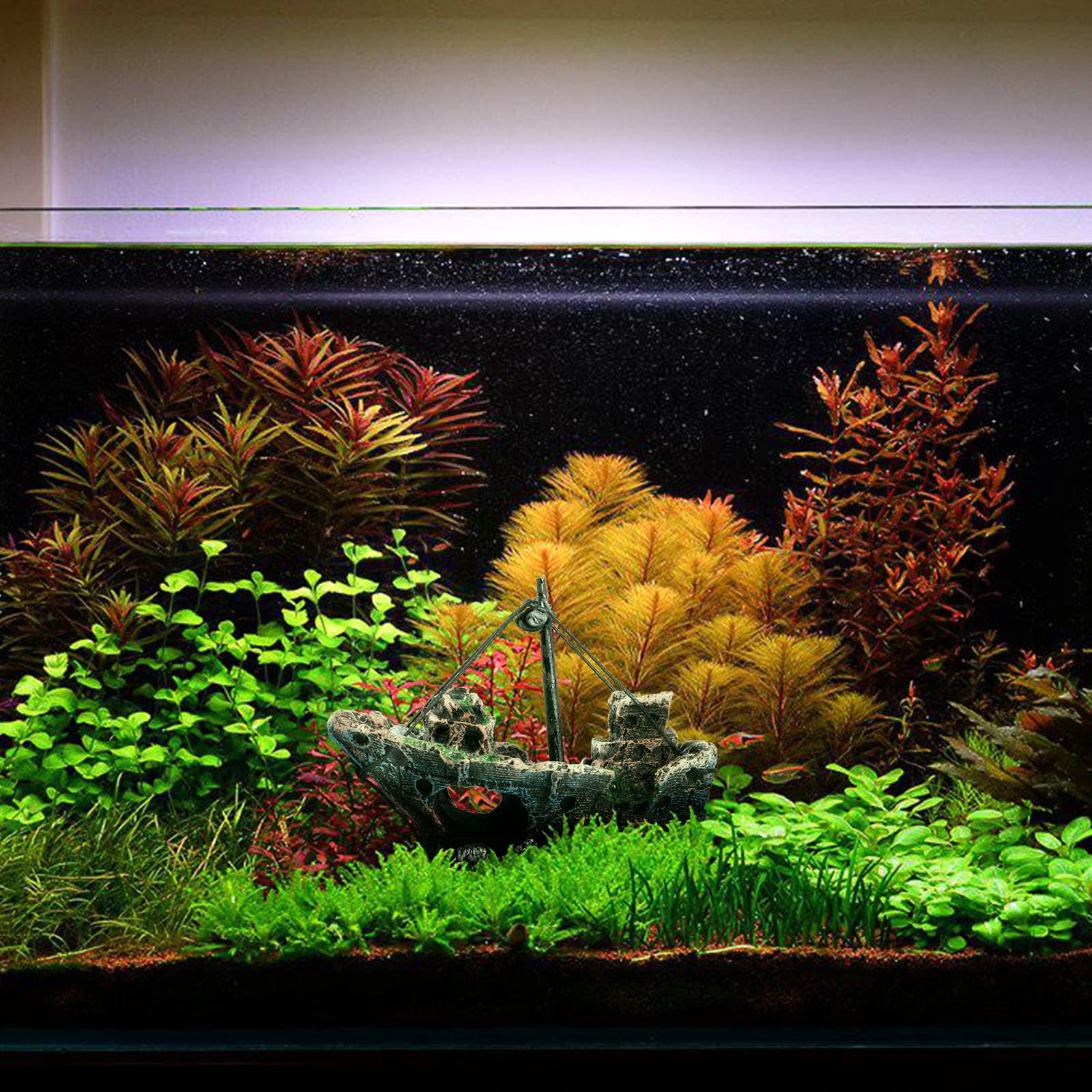 Raeasily shipwreck decor is easy to clean for low-maintenance tanks.
