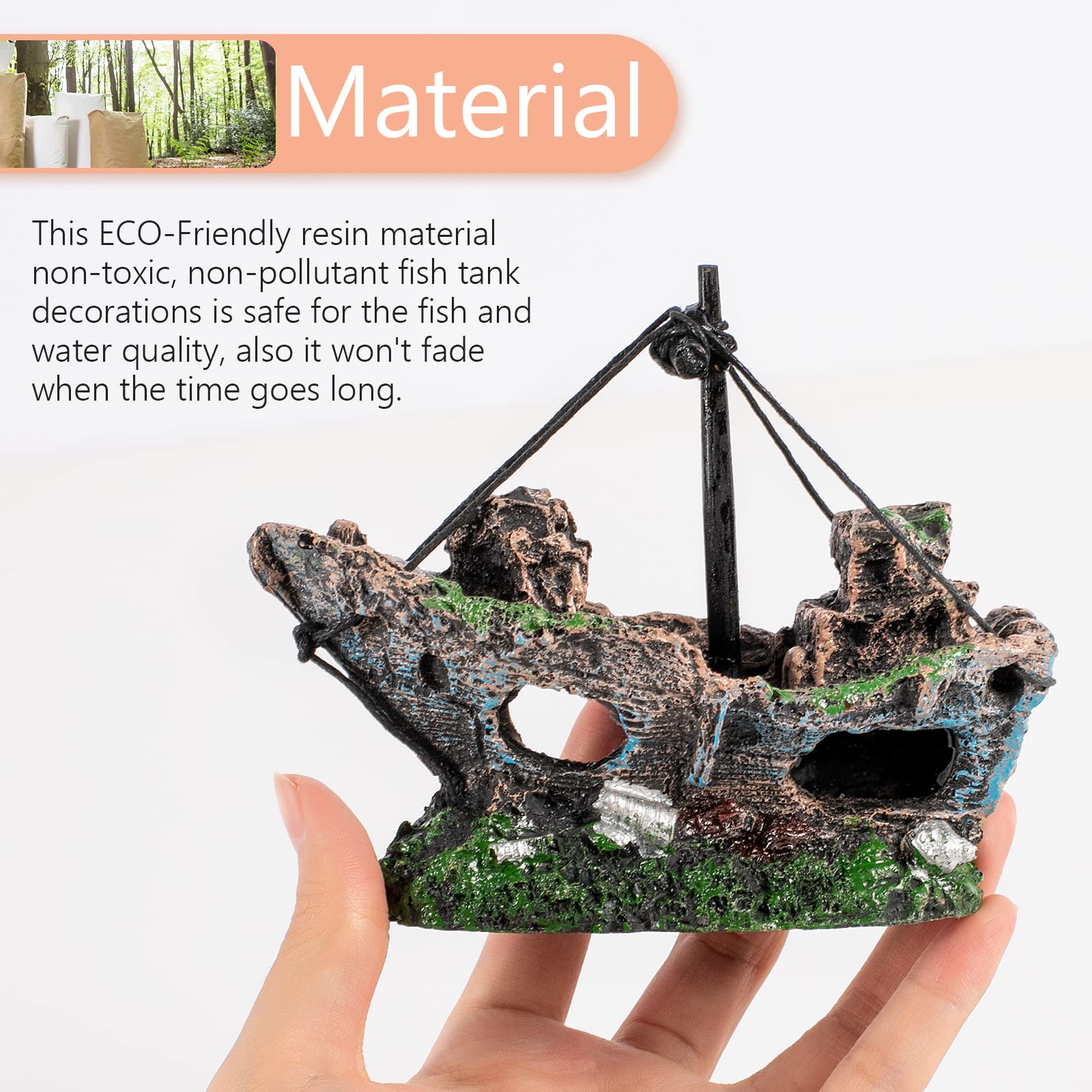 Raeasily shipwreck-ornament provides stable display and easy placement.
