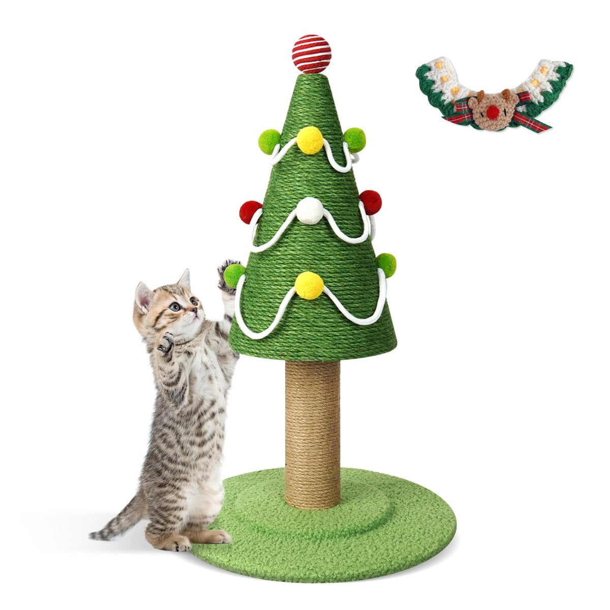 RAIN QUEEN Christmas Tree Cat Scratching Post with durable sisal rope for claws