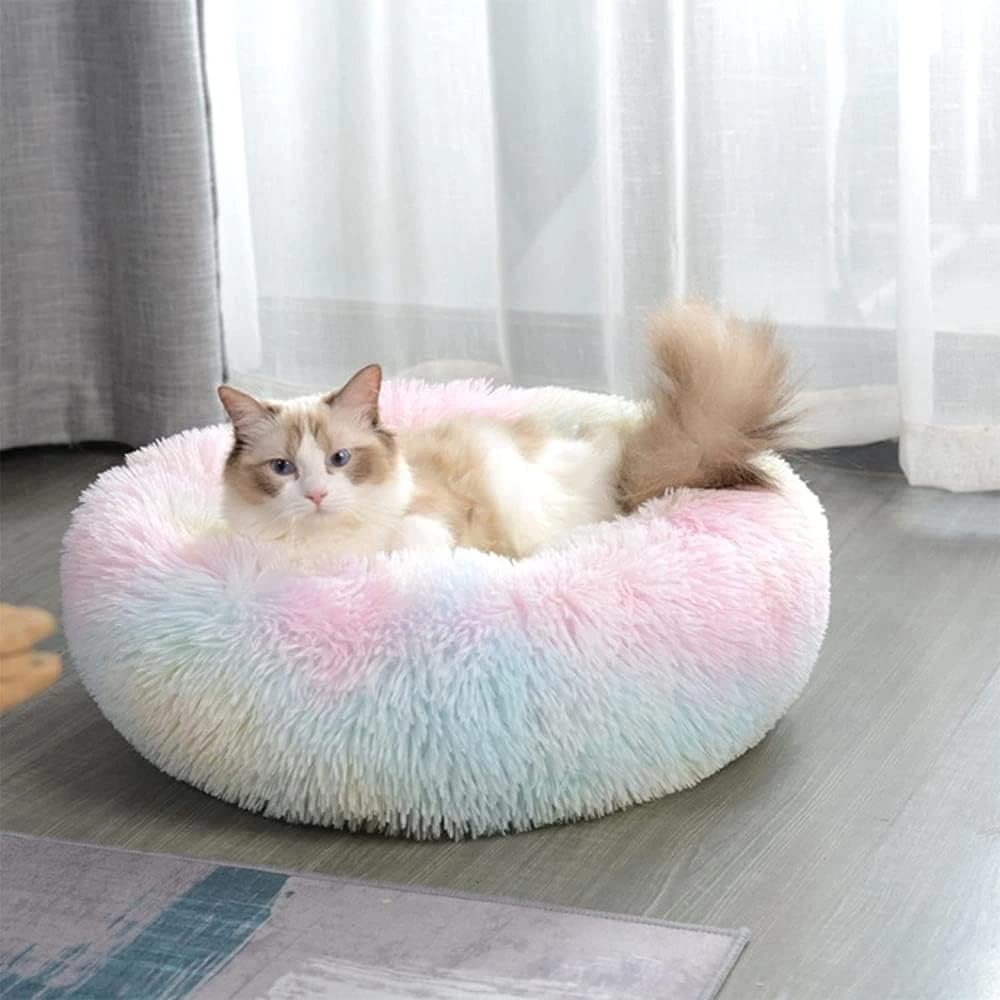 Rainbow Donut Bed non-slip bottom reduces sliding on floors