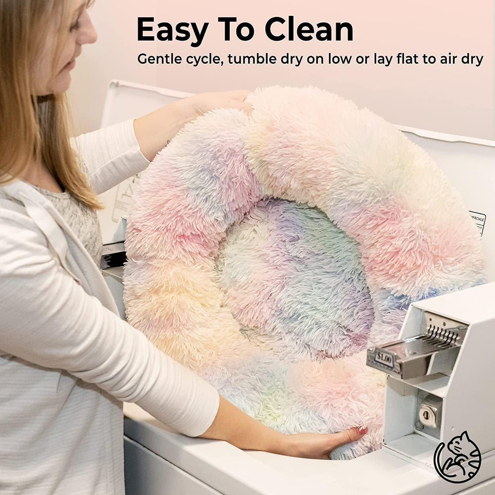 Rainbow Donut Bed moisture-proof bottom helps keep bed dry