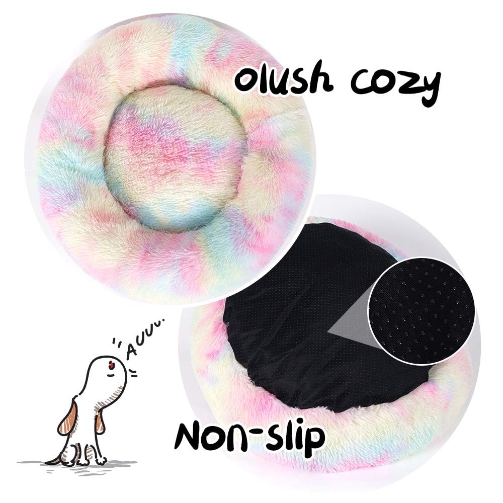 Rainbow Donut Bed easy care with quick fluff restoration