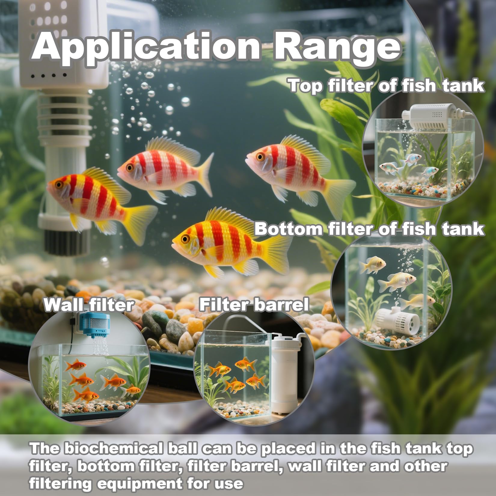 RAINFLOW Aquarium Bio Balls aquaponic setup showing multi-use media for integrated systems.