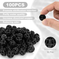 RAINFLOW Aquarium Bio Balls cotton-core closeup highlighting internal core for higher surface area.