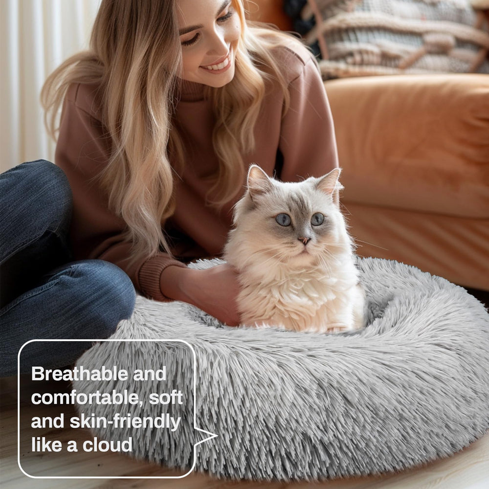 RAINFLOW cat bed round 12x12 size fits kittens and tiny puppies comfortably.