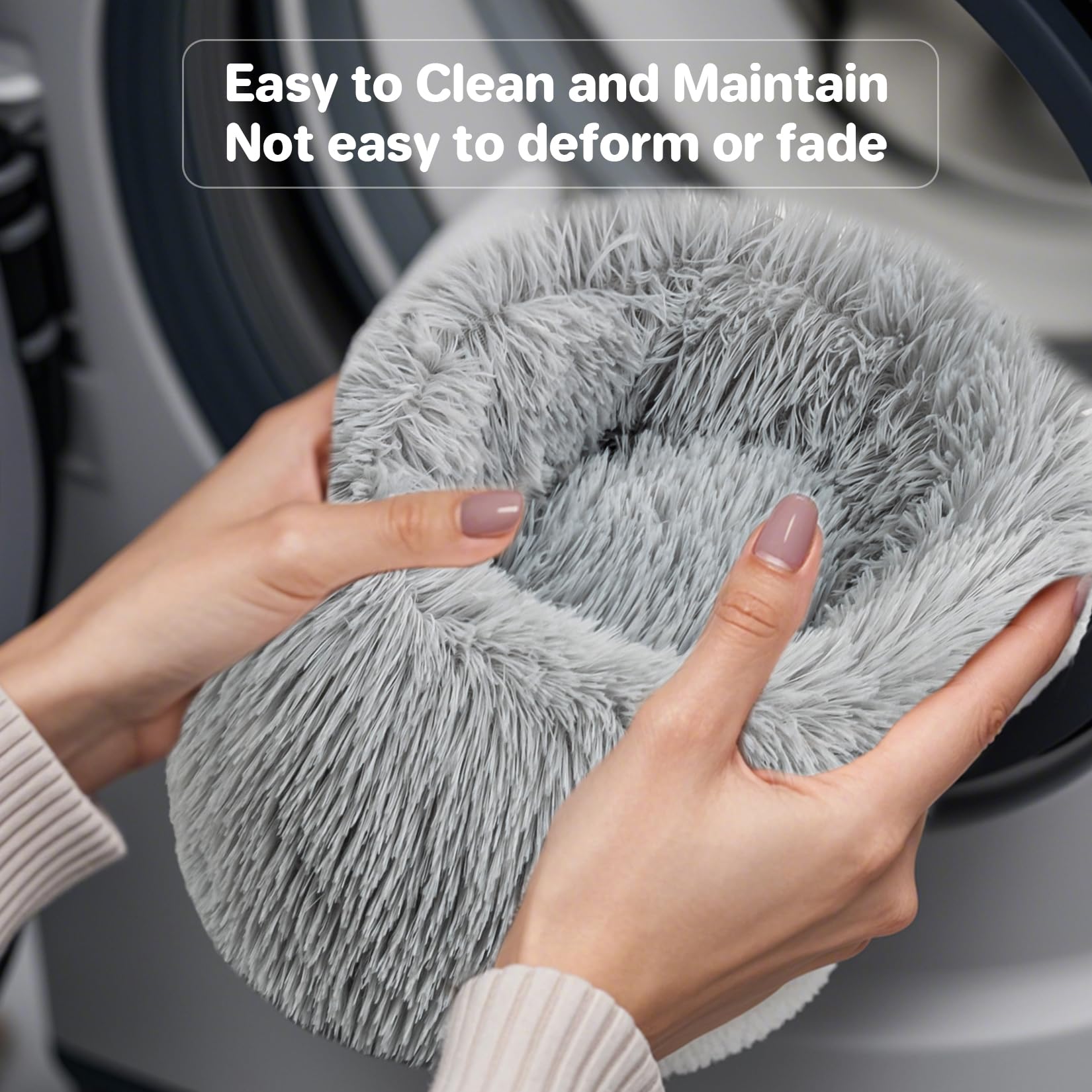 RAINFLOW cat bed round fluff-recovery showcases loft return after unpacking or washing.