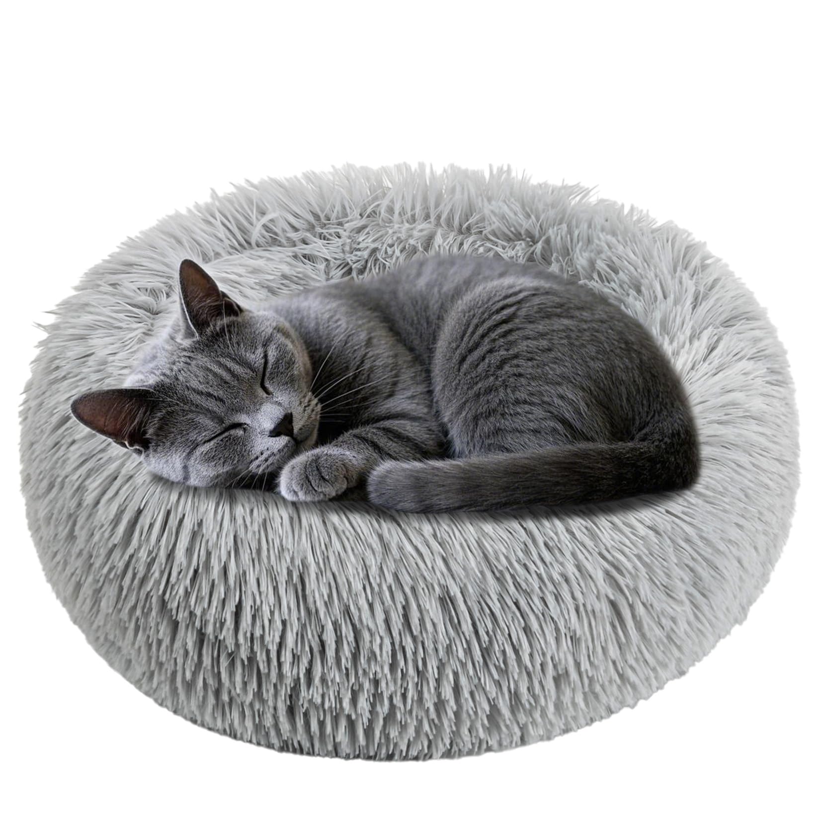 RAINFLOW cat bed round soft plush for cozy kitten lounging and naps.