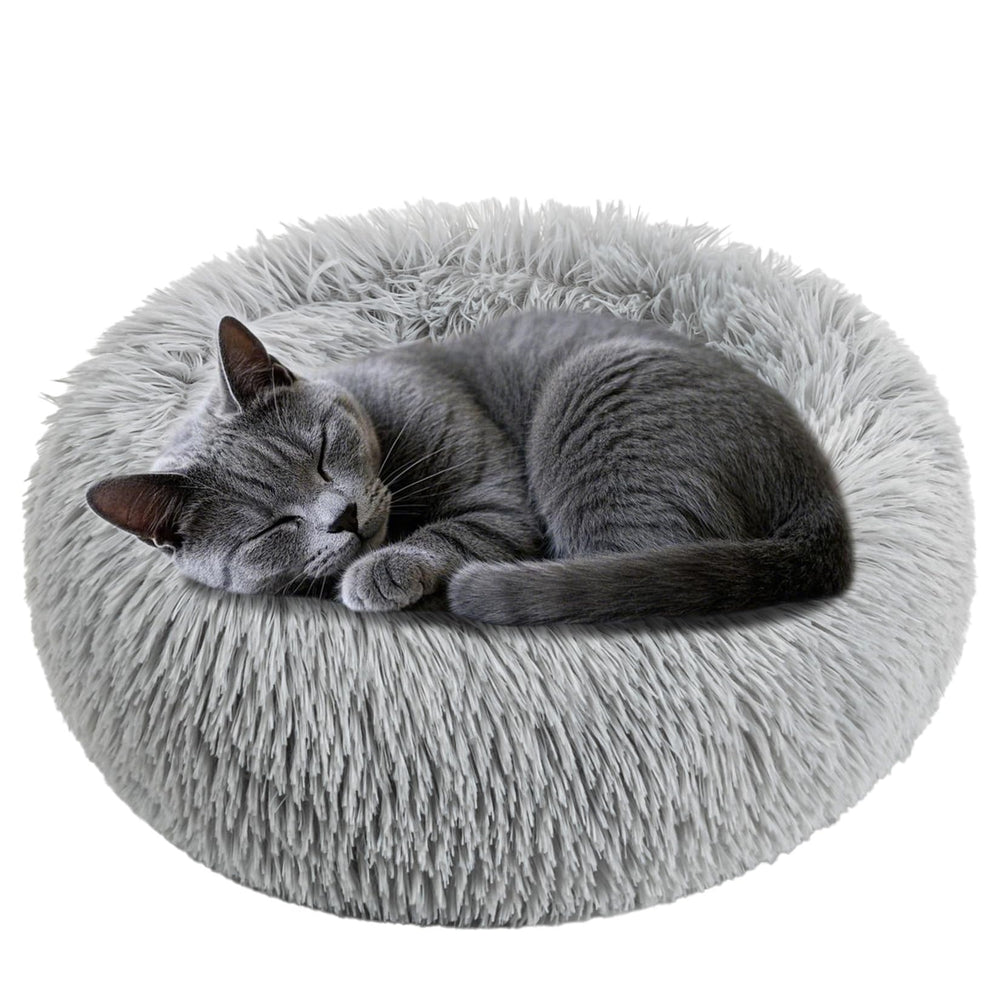 RAINFLOW cat bed round soft plush for cozy kitten lounging and naps.