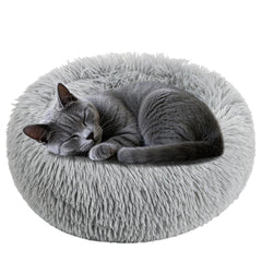 RAINFLOW cat bed round soft plush for cozy kitten lounging and naps.
